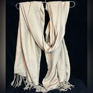 Extra Wide Elegant Tan Scarf with Fringe